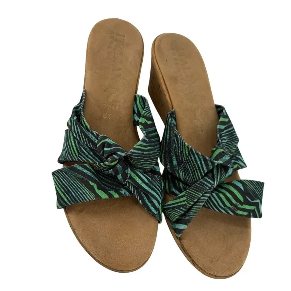 Italian Shoemakers Wedge Sandals Size 8.5 Green Tropical Lightweight Beach Open